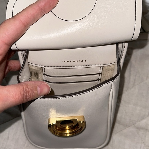 Tory Burch Crossbody James Leather Phone Bag -- Ivory with Gold Hardware - Picture 4 of 12